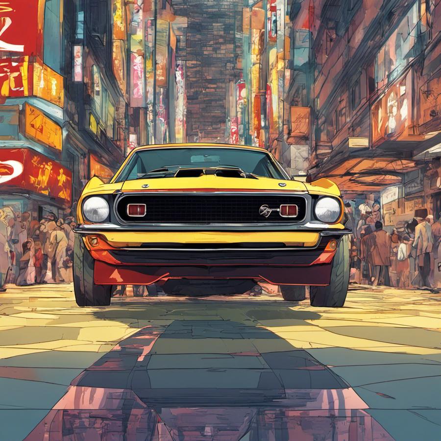 Ford Mustang Mach 1 (1970): illustration style dessin animé