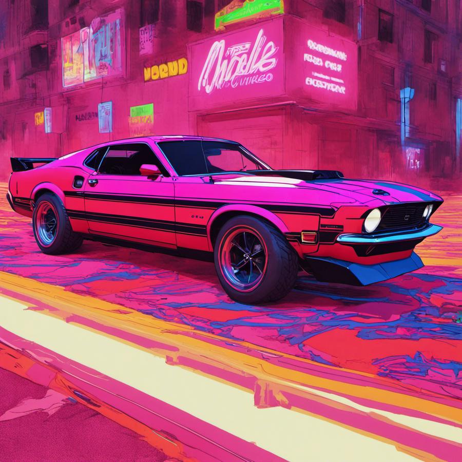 Illustration (punks style) : Ford Mustang Mach 1 (1970)