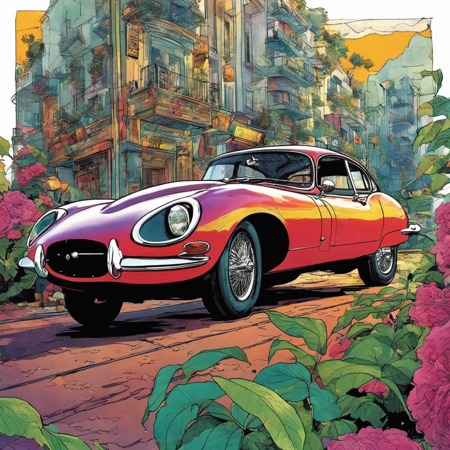 Illustration d'une Jaguar Type E style BD