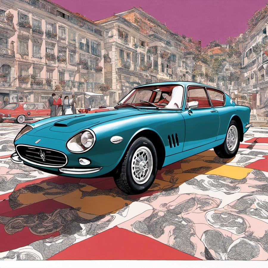 Illustration d'une Maserati Mistral (1964) style BD