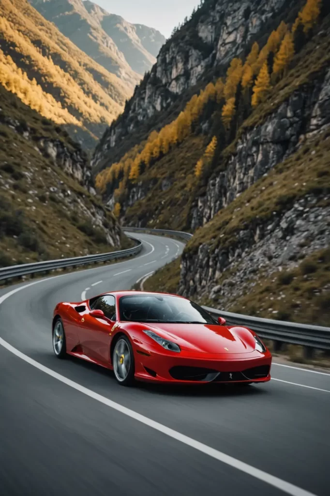 A Ferrari F430 in motion, blurring through a mountain pass, encapsulating speed and agility, motion blur effect, adrenaline-fueled energy.