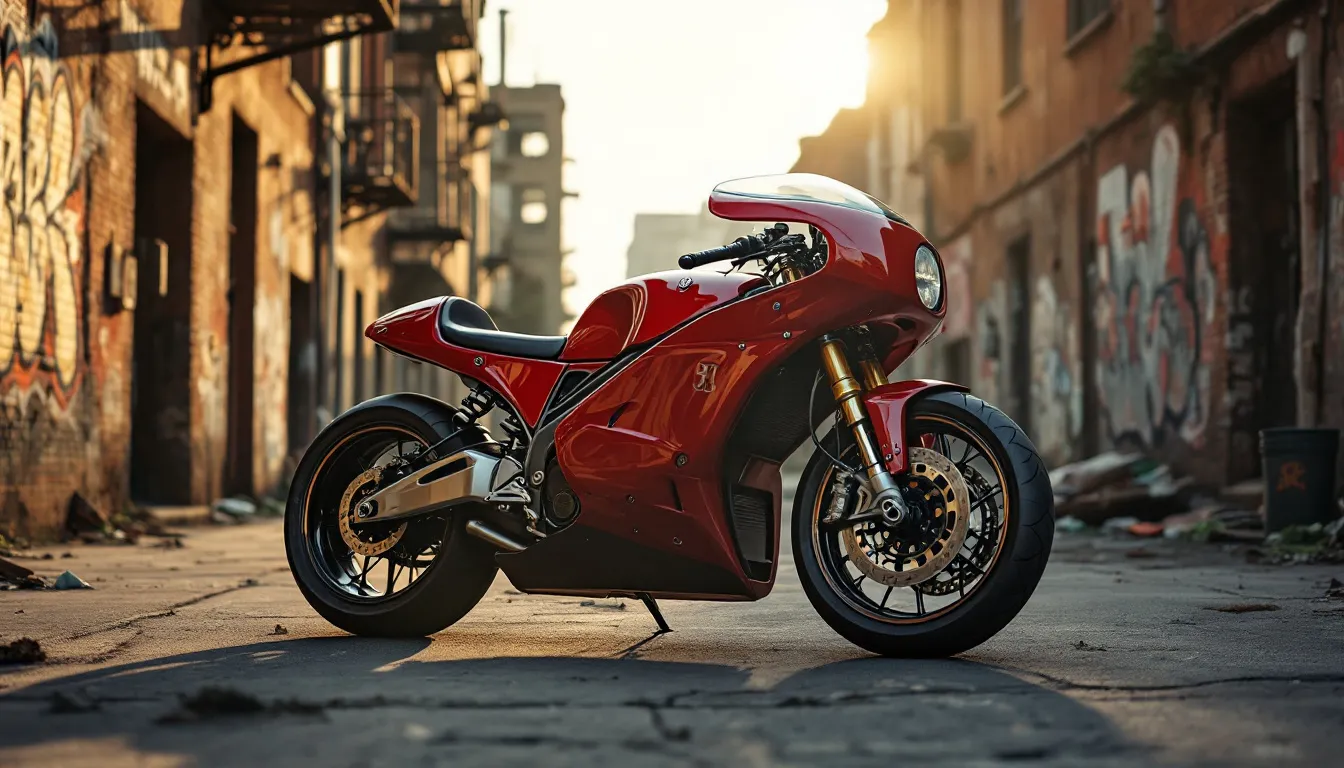 Moto de course des années 90, caractérisée par son design vintage et ses couleurs vives.