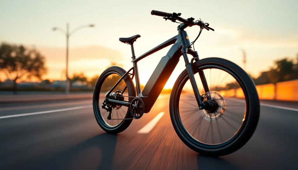 Vélo électrique présenté avec un design moderne et des équipements optimisés pour la mobilité urbaine.