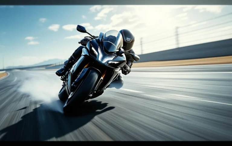Une Kawasaki H2R fonce sur un circuit de course.