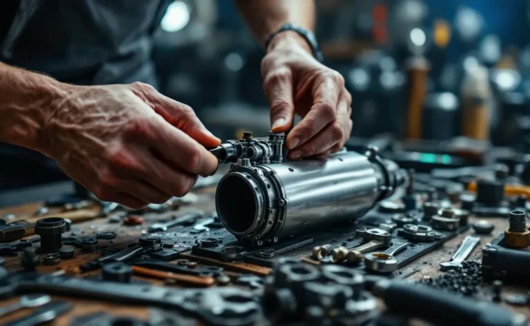 Montage artisanal d’un baffle posé sur un établi avec des outils autour.