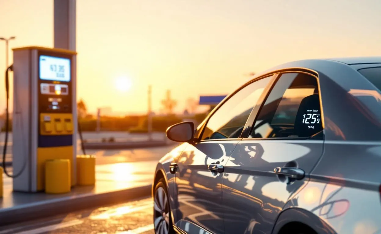 Une Volkswagen Polo stationne à l’extérieur sous le ciel du crépuscule.